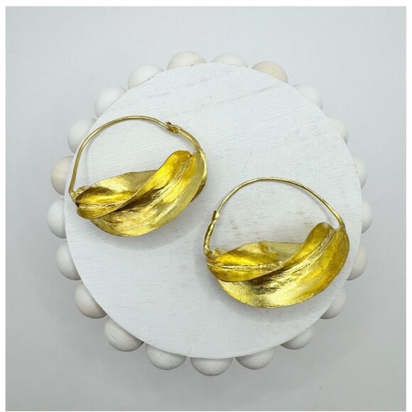 Fulani Twisted Basket Gold Plated Hoop Earrings Chunky West Africa Modernist - Picture 1 of 14